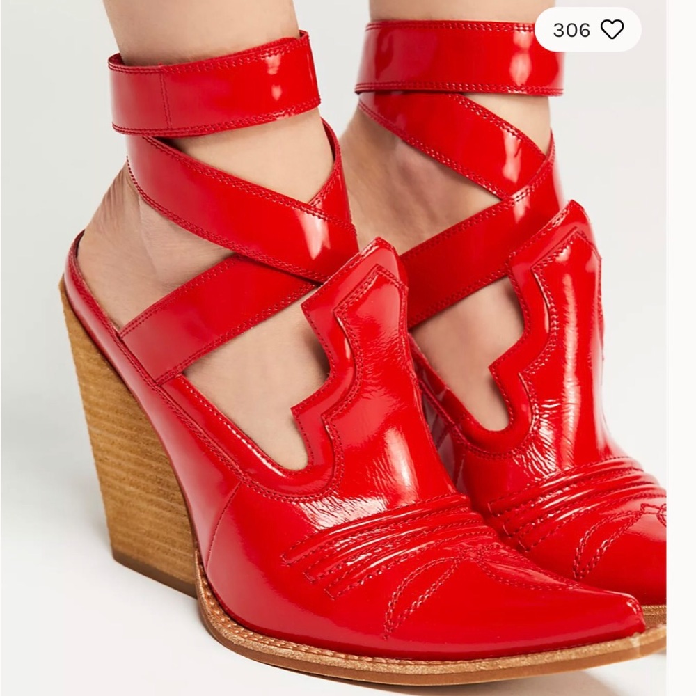 New Jeffrey Campbell Sunny Days Shoe Boot, Patent Leather Red, Size 7